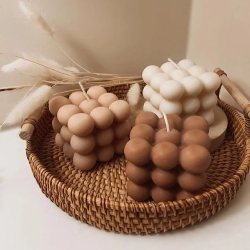Kahverengi-Açık Kahve-Beyaz Bubble 3’lü Kokulu Mum Set
