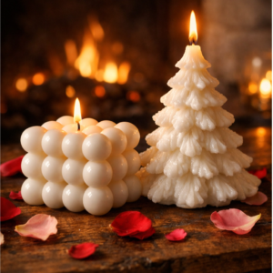 Kabarcık ve Çam Ağacı Tasarımlı El Yapımı Mum Seti